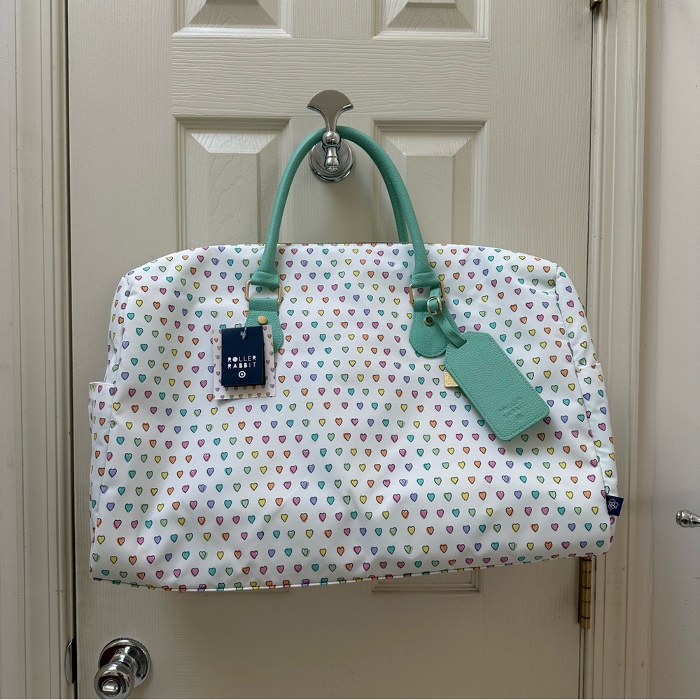 SALE NWT Roller Rabbit x Target Disco Hearts Wave Softside Duffel Bag White/Teal